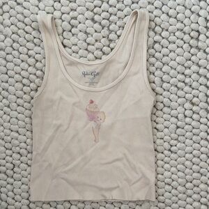 Brandy Melville Cream Ribbed Tank with Pink Cupcake Graphic